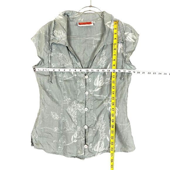 Ilse Menck 100% Linen Blouse Cap Sleeve Button Front Drawstring Collar Gray 36 - Picture 8 of 9